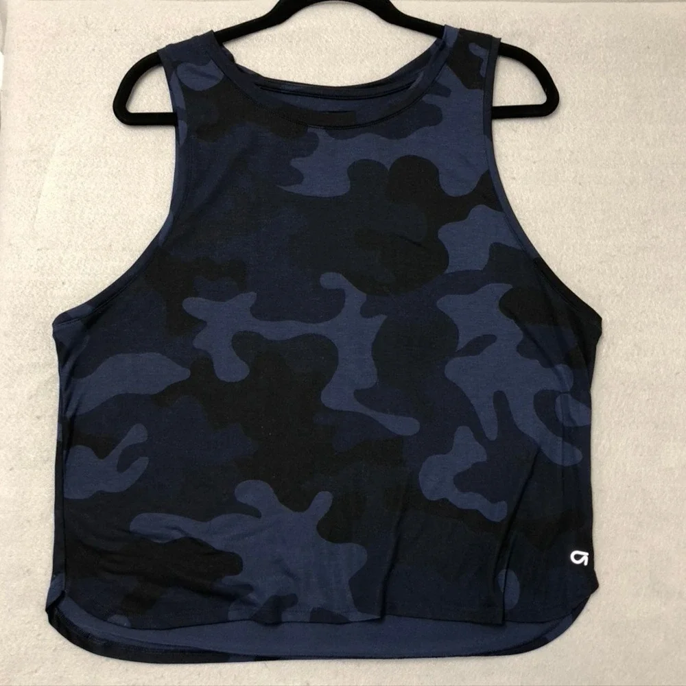 Gap GapFit Muscle Tank Tops Womens L Tall Blue Black Camo 2-Pack Activewear